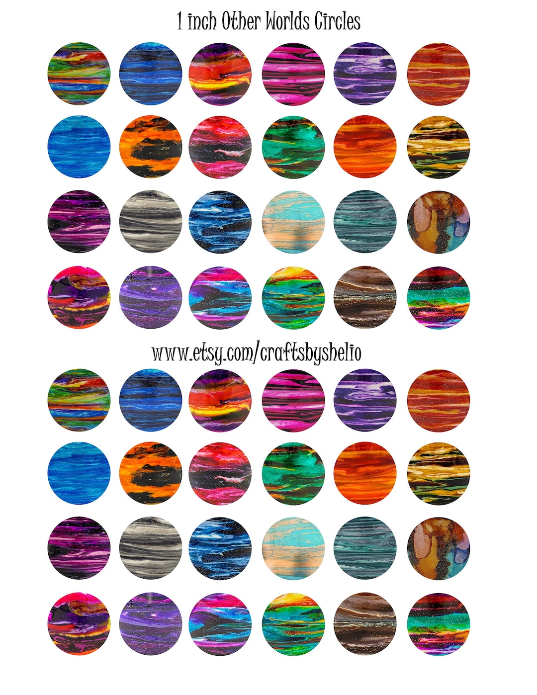 INSTANT DOWNLOAD 1 Inch (25mm) Circles Other Worlds Printable Digital ...
