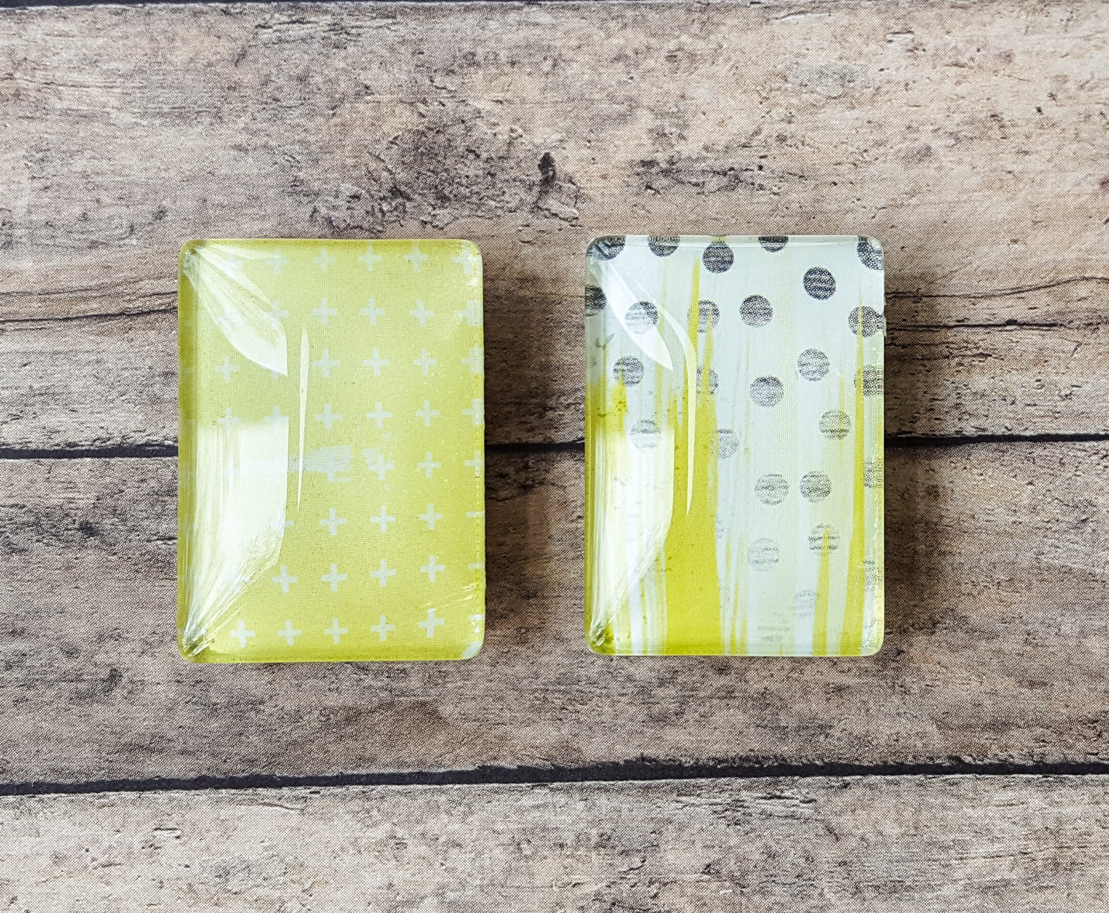 Small Yellow Rectangular Magnets Glass Tile Magnets Abstract Yellow Black Dots Stocking Stuffer Third ...