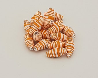 Orange White Paper beads Paper Bead Jewelry Recycled Upcycled Loose Paper Beads Jewelry Supplies | Beading Supplies | Bicone