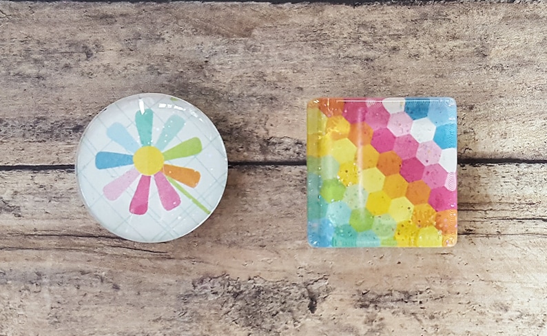 Glass Tile Magnets Pink Yellow Blue Flowers Geometric Third Anniversary Refrigerator Magnets Office Magnets School Locker Swag