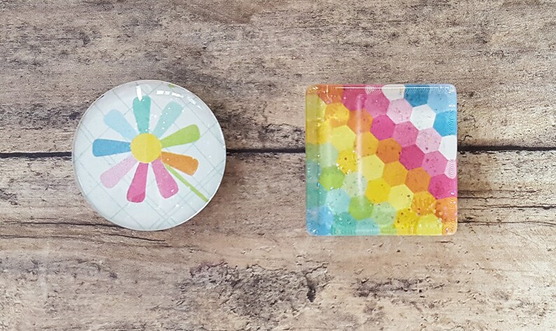 Glass Tile Magnets Pink Yellow Blue Flowers Geometric Third Anniversary Refrigerator Magnets Office Magnets School Locker Swag