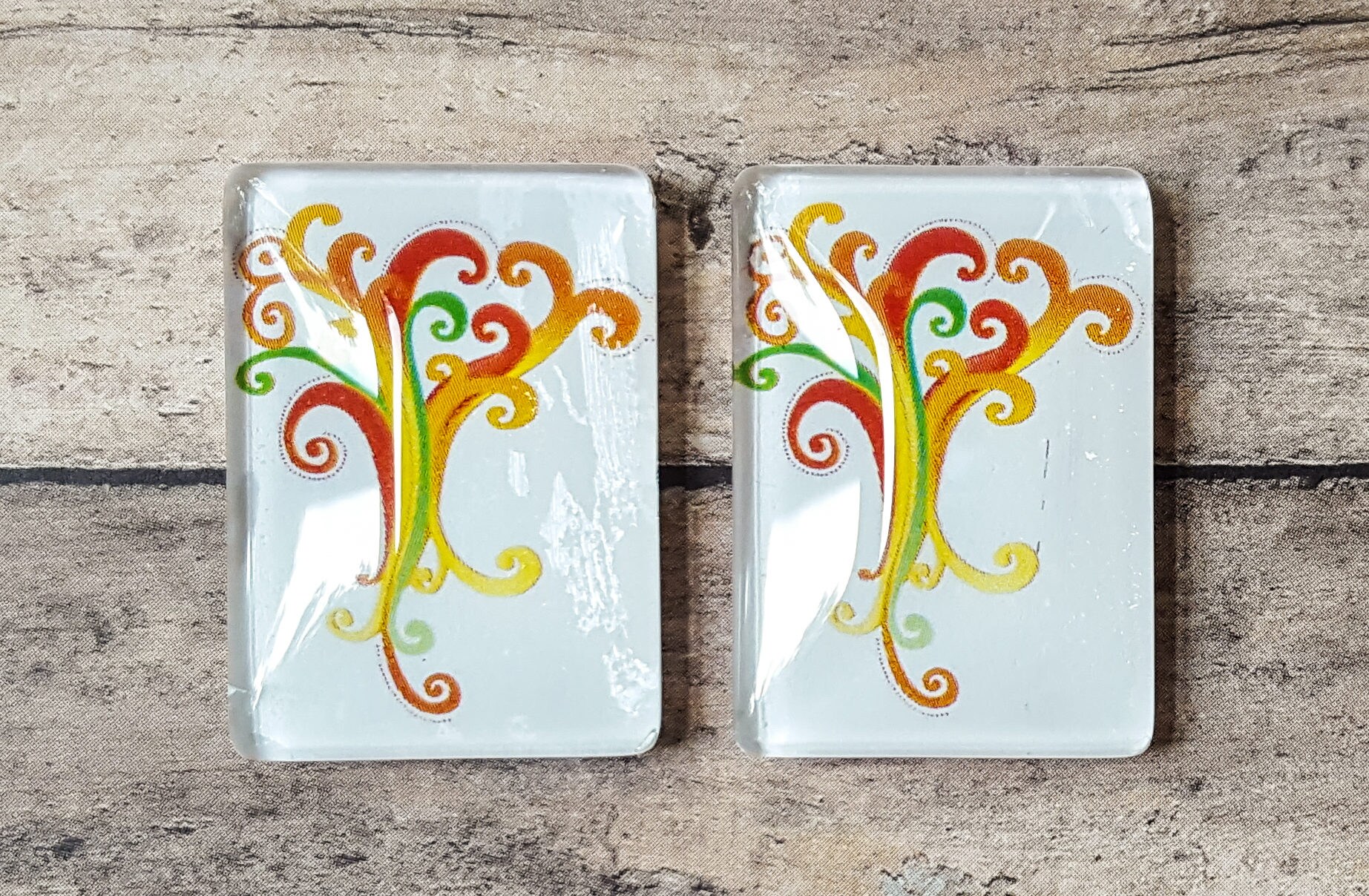 Small Yellow Rectangular Magnets Glass Tile Magnets Abstract Yellow Red Swirls Rectangle Stocking ...