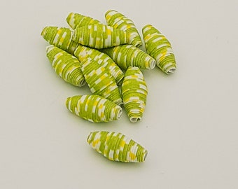 Green White Paper beads Paper Bead Jewelry Recycled Upcycled Loose Paper Beads Jewelry Supplies | Beading Supplies | Bicone
