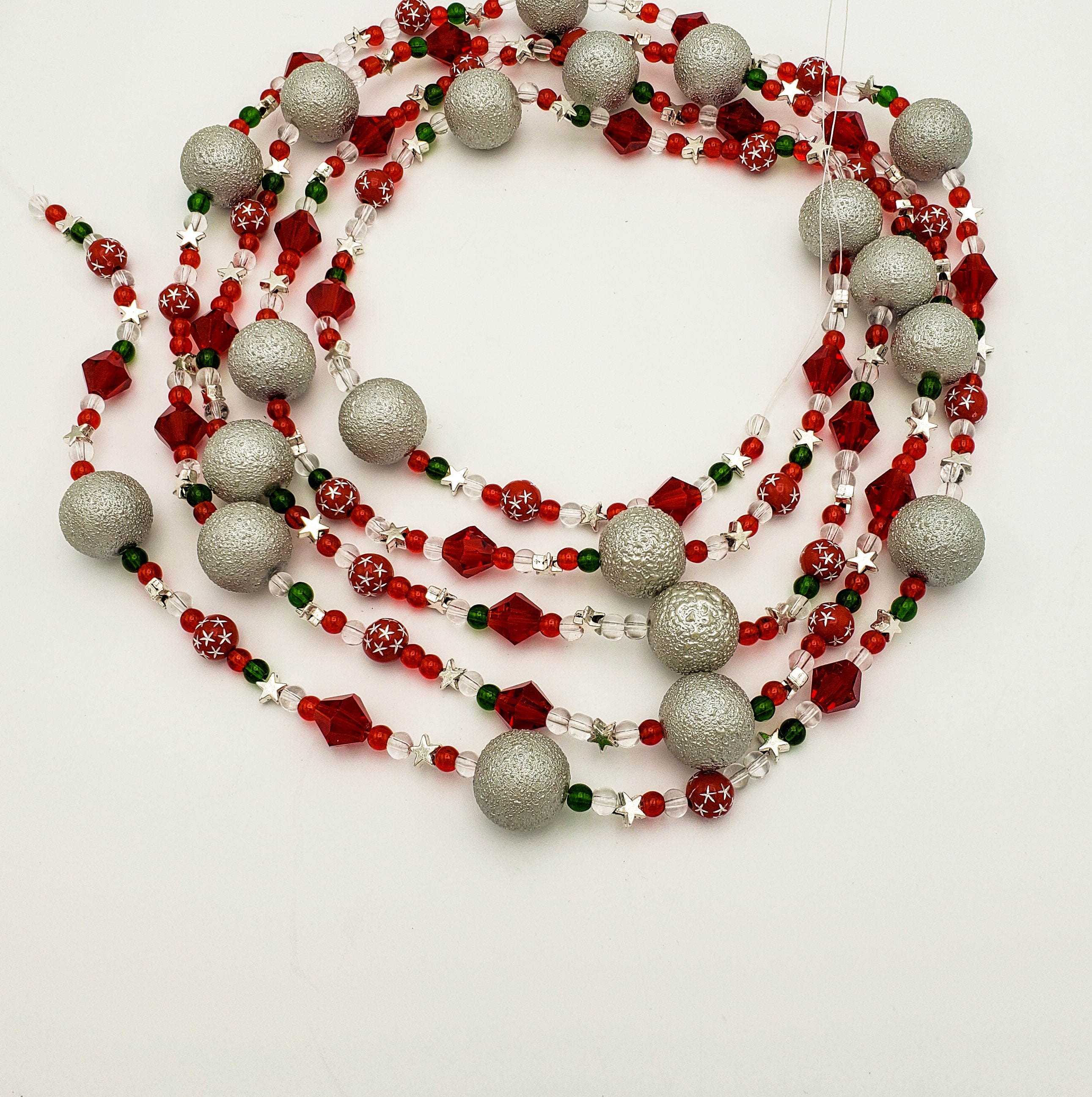Red Silver Green Glass Bead Garland Christmas Tree Garland Etsy