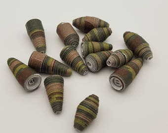 Camo Colors Paper beads Paper Bead Jewelry Recycled Upcycled Loose Paper Beads Jewelry Supplies | Beading Supplies | Bicone