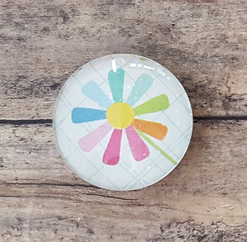 Glass Tile Magnets Pink Yellow Blue Flowers Geometric Third Anniversary Refrigerator Magnets Office Magnets School Locker Swag