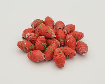 Christmas Red Paper beads Paper Bead Jewelry Recycled Upcycled Loose Paper Beads Jewelry Supplies | Beading Supplies | Bicone