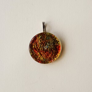 Pendant Glass Tile | Abstract Shades of Orange Yellow Alcohol Ink Glass Tile Round Pendant Necklace Keychain