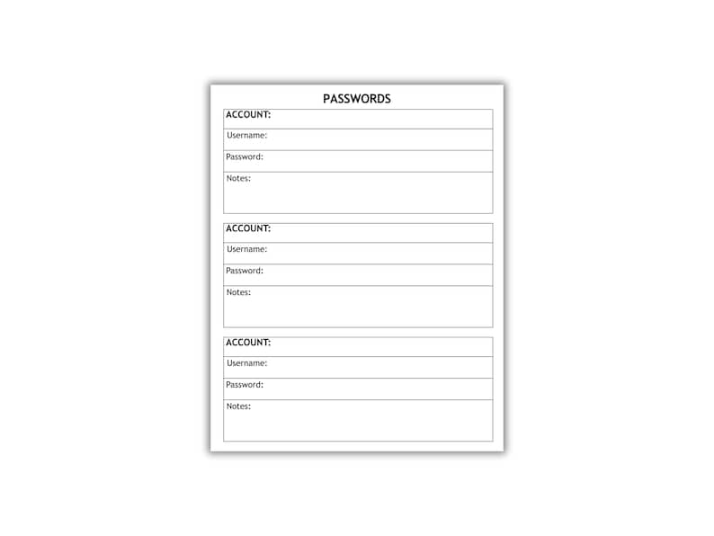 Password Log, Large Print, Instant Digital Download, 8.5x11 PDF - Etsy