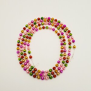 Festive Gold Green Pink Red Czech Mercury Glass Bead Garland, Christmas Tree Garland, Mantel Garland, Headboard Garland, Table Garland