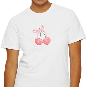 Coquette Cherry Comfort Colors Shirt | Coquette Tops | Cherry Bow Unisex Garment-Dyed T-shirt