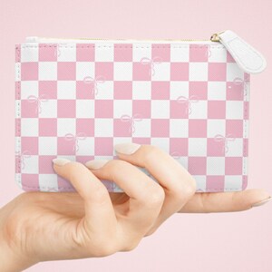 Coquette Pink Bow and Checkerboard pattern Mini Clutch Bag