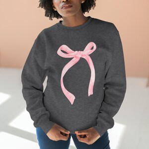Pink Ribbon Bow Lane Seven Coquette Crewneck Sweater - Softcore Aesthetic Coquette Bow Sweater | Coquette Premium Unisex Sweatshirt