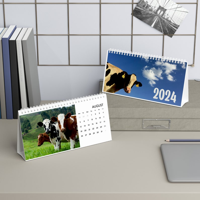 Cow Desk Calendar 2024 Grid 2024 Cows Calendar Cute Cow Etsy Canada