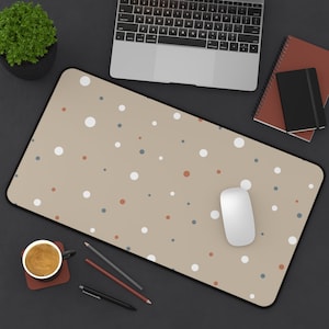 Polka Dot Desk Mat | Beige Desk Pad | Cute Simple Desk Mat | Minimalist desk pad | 3 sizes.