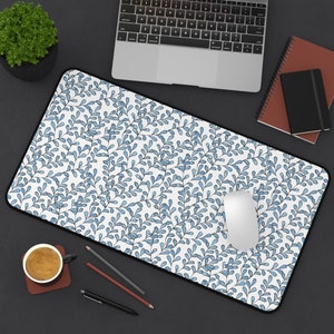 Botanical Desk Mat | Blue Desk Pad | Nature Desk Pad | 3 Sizes | Cute Desk Mat