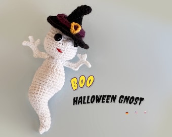 Halloween Gnost with hat, Pdf file pattern * Halloween spirit, Halloween party decor amigurumi * keychain, bag pendant or hanging car mirror