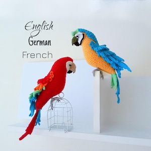 Macaw Parrot Crochet PDF Pattern – Red & Blue Tropical Bird – Intermediate Amigurumi Pattern – Exotic Home Decor – Stuffed Toy DIY