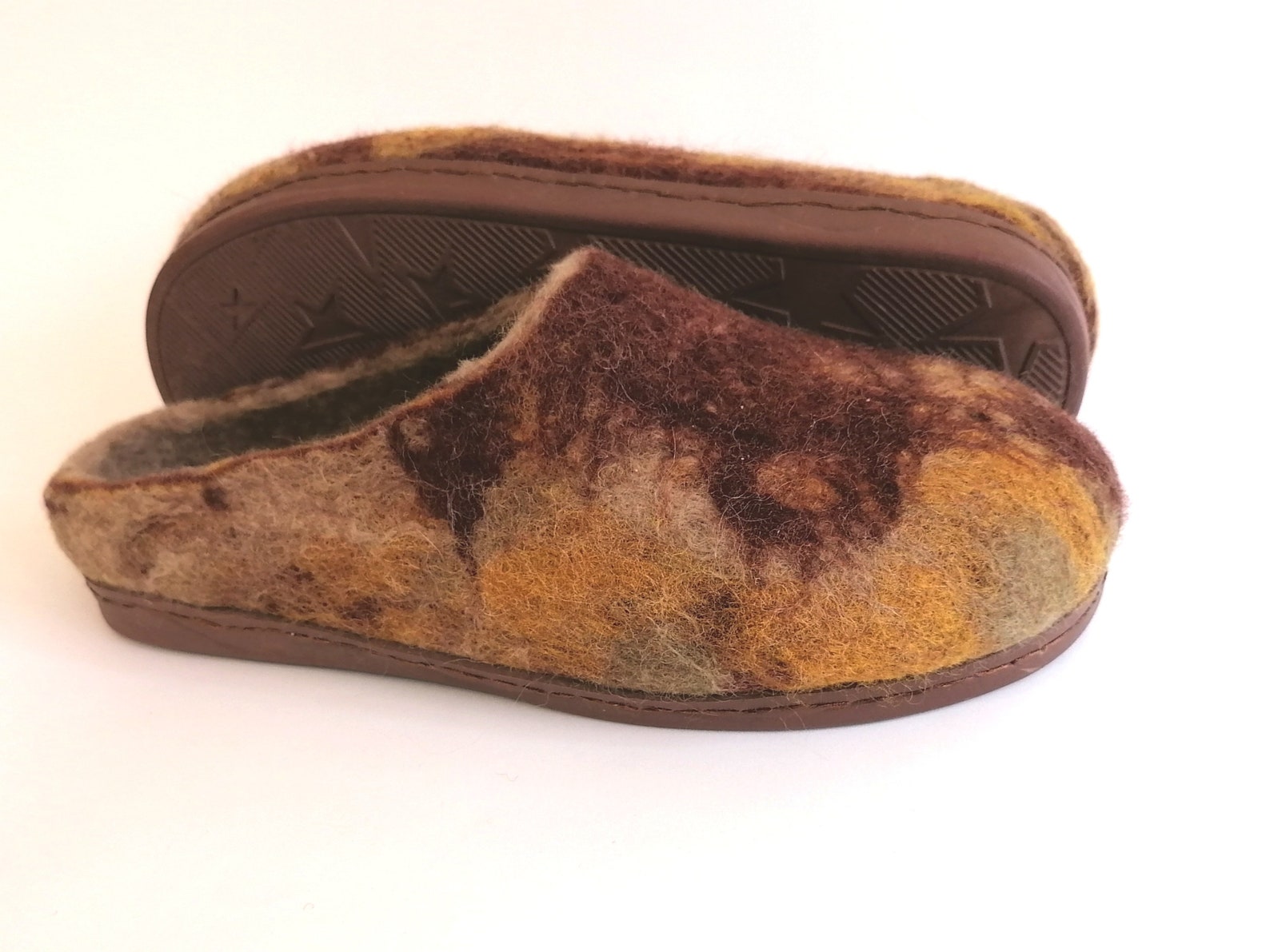 Felt Wool Slippers With Rubber Sole Handmade Slippers Wool Etsy