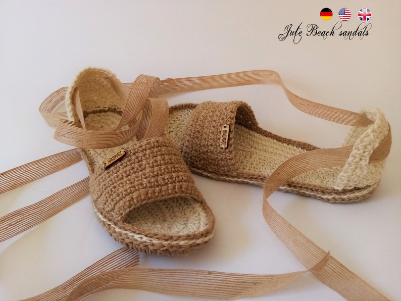 Beach Jute Sandals* Pdf file pattern * Summer crochet shoes * Gladiator sandals * Real shape soles 