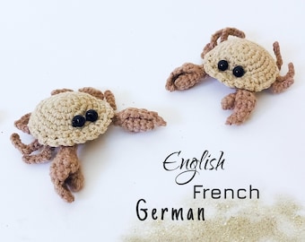 Padrão de chaveiro de crochê de caranguejo: brinquedo marinho amigurumi minúsculo - inglês, alemão, francês