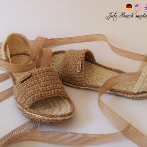 Beach Jute Sandals Pdf file pattern Summer crochet shoes Gladiator sandals Real shape soles image 1