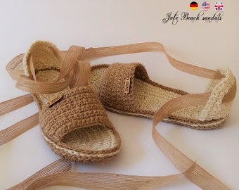 Beach Jute Sandals* Pdf file pattern * Summer crochet shoes * Gladiator sandals * Real shape soles