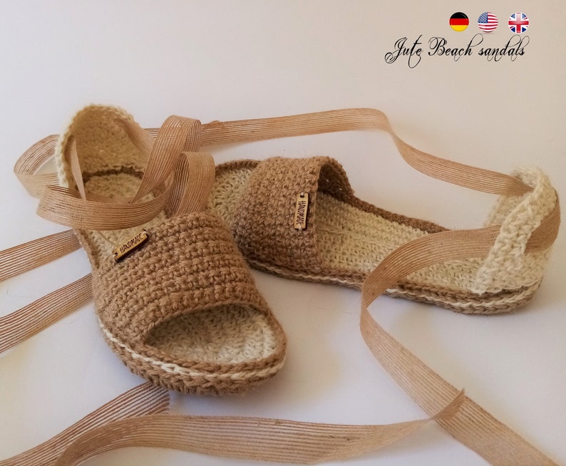 Beach Jute Sandals Pdf file pattern Summer crochet shoes Gladiator sandals Real shape soles image 1