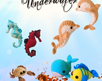 Underwater * Crochet Pdf patterns * Seahorse, Crab, Dolphin, Wall and fish * Seabed * Aquatic animals * Sea creatures * amigurumi toy