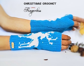 Fingerless Gloves Christmas deer * Pdf file crochet pattern * Women fingerless mitts