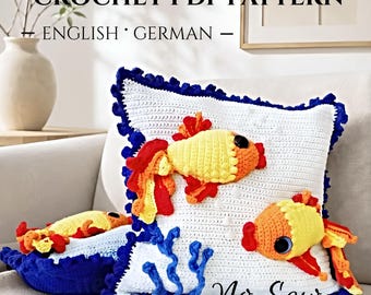 Pillow Crochet Pattern – No Sew Goldfish Cushion Cover, PDF EN DE | Woolaymo