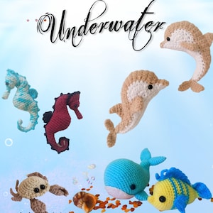 Underwater * Crochet Pdf patterns * Seahorse, Crab, Dolphin, Wall and fish * Seabed * Aquatic animals * Sea creatures * amigurumi toy