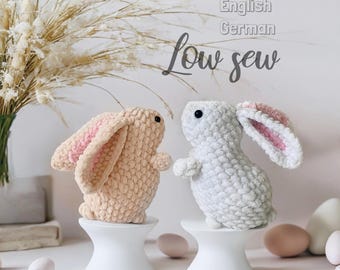 Padrão de coelho de pelúcia em crochê com costura baixa: Amigurumi com orelhas caídas para iniciantes (PDF – inglês e alemão)