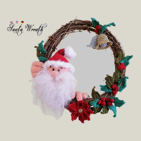 Santa Wreath * Pdf file pattern * Christmas door decor * Xmas decorations * Front door wreath