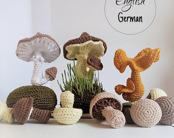 Haakpatroon paddenstoel: 5 realistische amigurumi-paddenstoelen - doe-het-zelf lente- en herfstdecoratie (pdf)