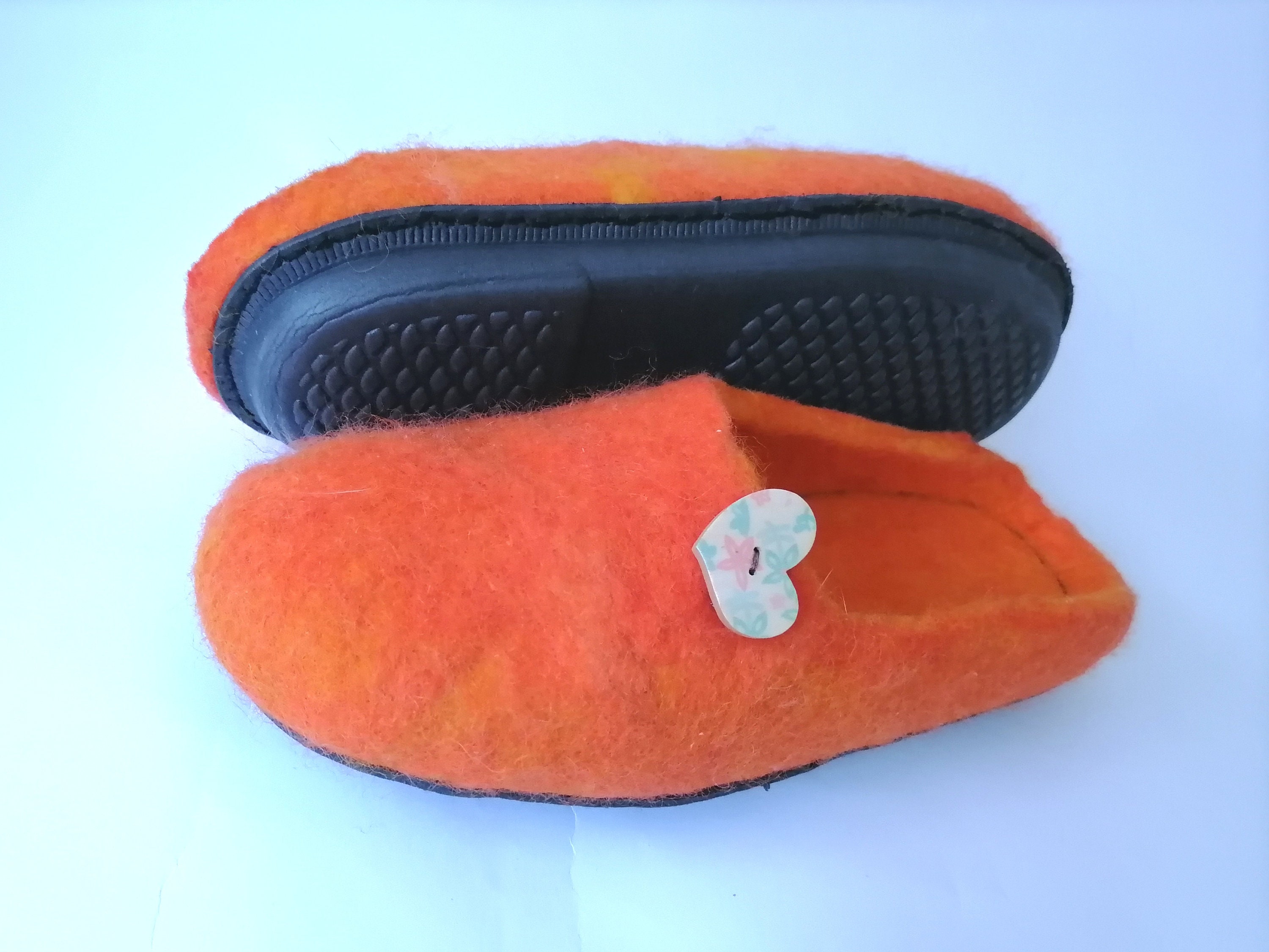 Orange Womens slippers with sole EU 39 Felt slippers Women | Etsy
