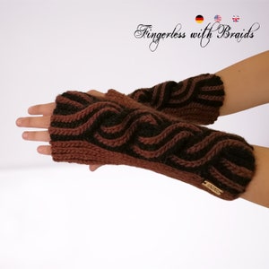 Fingerless Gloves with crochet Braids * Pdf file pattern * Women fingerless mitts