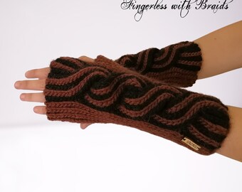 Fingerless Gloves with crochet Braids * Pdf file pattern * Women fingerless mitts