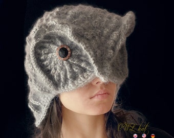 OWL hat * Pdf file crochet pattern * Realistic owl hat * Funny winter hat