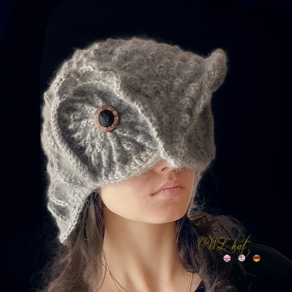 OWL hat * Pdf file crochet pattern * Realistic owl hat * Funny winter hat