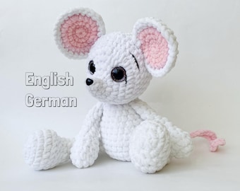 Padrão de crochê para ratinho de pelúcia com costura baixa: brinquedo amigurumi macio para iniciantes (PDF)
