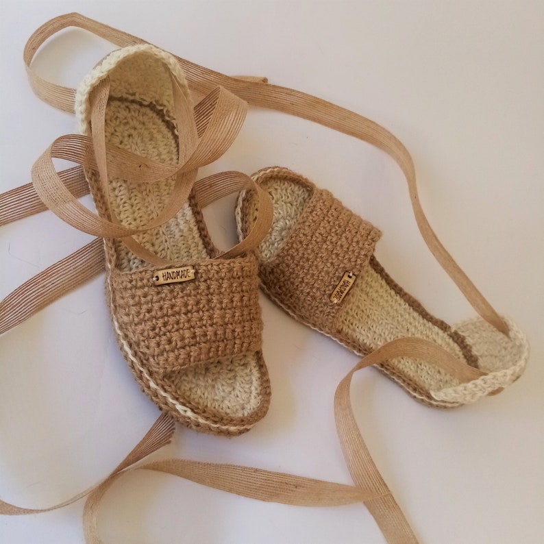 Beach Jute Sandals Pdf file pattern Summer crochet shoes Gladiator sandals Real shape soles image 4