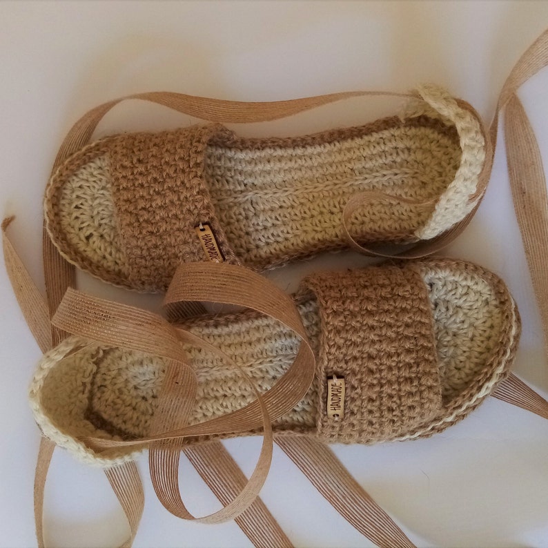 Beach Jute Sandals Pdf file pattern Summer crochet shoes Gladiator sandals Real shape soles image 5