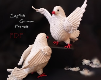 Padrão de crochê de pomba realista: amigurumi, pássaro simbólico da paz e do amor (PDF)