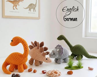 Crochet Dinosaur Pattern Bundle, Amigurumi Brontosaurus, Triceratops, Stegosaurus, Nursery PDF