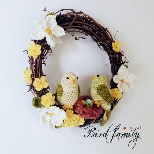 Easter Wreath Birds Family * Crochet pattern *DIY Easter decorations *Home decor