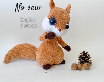 Padrão de crochê de esquilo sem costura - Amigurumi de pelúcia de veludo PDF 26 cm/10,2"