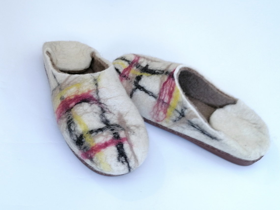 Felt Wool Slippers With Rubber Sole Handmade Slippers Wool Etsy