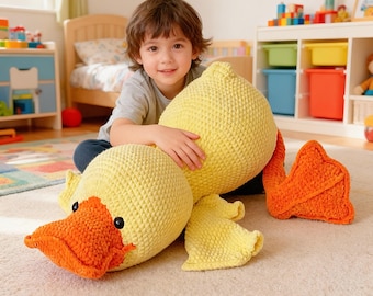 Padrão de crochê de pato gigante sem costura | Almofada de pelúcia amigurumi | Fio de veludo (PDF)