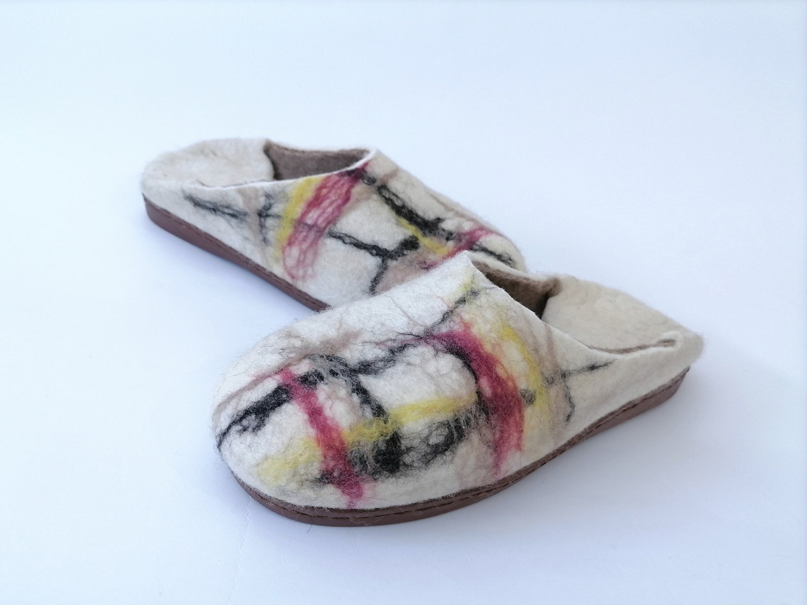 Felt Wool Slippers With Rubber Sole Handmade Slippers Wool Etsy